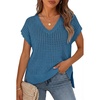 image:imageZESICA Womens Summer Sweater Vest Crochet Eyelet Cap Sleeve Cute Beach TopDusty Blue