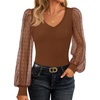 image:imageZESICA Womens V Neck Cute Sexy Long Sleeve Fall Shirt Dressy Casual TopBrown