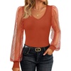 image:imageZESICA Womens V Neck Cute Sexy Long Sleeve Fall Shirt Dressy Casual TopBurnt Orange
