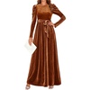 image:imageZESICA Womens Winter Velvet Long Puff Sleeve Maxi DressCaramel
