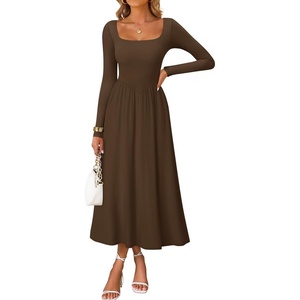 image:imageZESICA Fall Long Sleeve Dress for Women 2026 Elegant Classy Midi DressesBrown