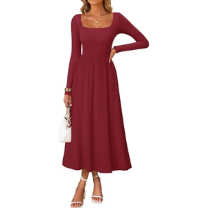 image:imageZESICA Fall Long Sleeve Dress for Women 2026 Elegant Classy Midi DressesBurgundy