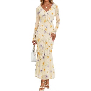 image:imageZESICA Wedding Guest Dresses for Women Fall Long Sleeve Floral Maxi DressBeige