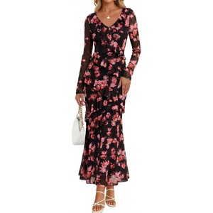 image:imageZESICA Wedding Guest Dresses for Women Fall Long Sleeve Floral Maxi DressBlack Rose