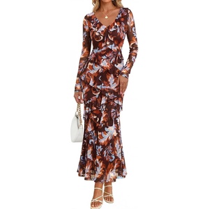 image:imageZESICA Wedding Guest Dresses for Women Fall Long Sleeve Floral Maxi DressBrown