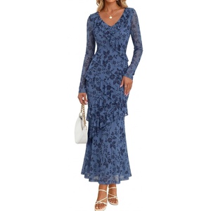 image:imageZESICA Wedding Guest Dresses for Women Fall Long Sleeve Floral Maxi DressDusty Blue