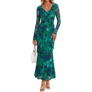 image:imageZESICA Wedding Guest Dresses for Women Fall Long Sleeve Floral Maxi DressGreen