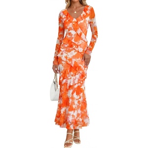 image:imageZESICA Wedding Guest Dresses for Women Fall Long Sleeve Floral Maxi DressOrange
