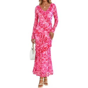 image:imageZESICA Wedding Guest Dresses for Women Fall Long Sleeve Floral Maxi DressRose