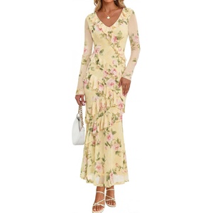 image:imageZESICA Wedding Guest Dresses for Women Fall Long Sleeve Floral Maxi DressYellow