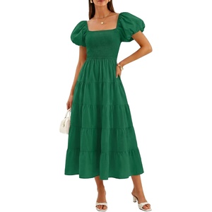image:imageZESICA Women Summer Puff Sleeve Boho Wedding Guest Midi DressForest Green