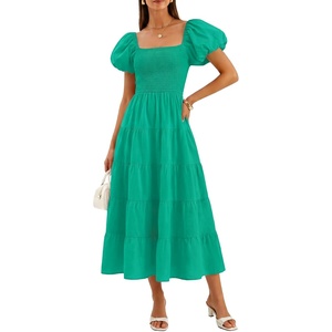 image:imageZESICA Women Summer Puff Sleeve Boho Wedding Guest Midi DressGreen