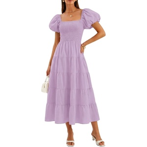 image:imageZESICA Women Summer Puff Sleeve Boho Wedding Guest Midi DressLight Purple