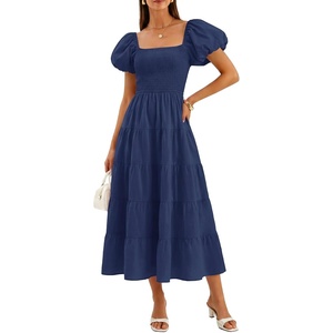 image:imageZESICA Women Summer Puff Sleeve Boho Wedding Guest Midi DressNavy