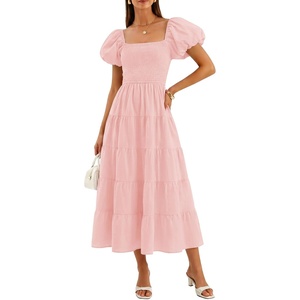 image:imageZESICA Women Summer Puff Sleeve Boho Wedding Guest Midi DressPink