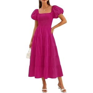 image:imageZESICA Women Summer Puff Sleeve Boho Wedding Guest Midi DressRose