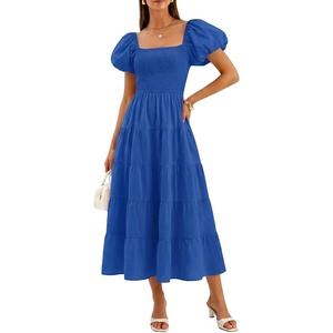 image:imageZESICA Women Summer Puff Sleeve Boho Wedding Guest Midi DressRoyal Blue
