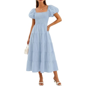 image:imageZESICA Women Summer Puff Sleeve Boho Wedding Guest Midi DressSky Blue