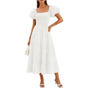 image:imageZESICA Women Summer Puff Sleeve Boho Wedding Guest Midi DressWhite