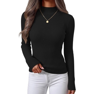 image:imageZESICA Womens 2025 Fall Long Sleeve Turtleneck T Shirt Ribbed Knit Sweater Slim Fit Basic Casual Tee TopsBlack