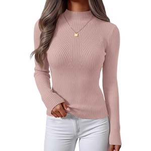 image:imageZESICA Womens 2025 Fall Long Sleeve Turtleneck T Shirt Ribbed Knit Sweater Slim Fit Basic Casual Tee TopsDusty Pink