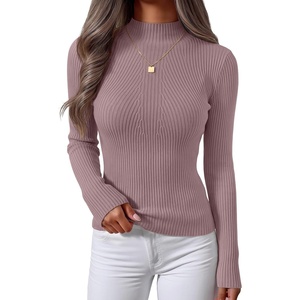 image:imageZESICA Womens 2025 Fall Long Sleeve Turtleneck T Shirt Ribbed Knit Sweater Slim Fit Basic Casual Tee TopsTaro