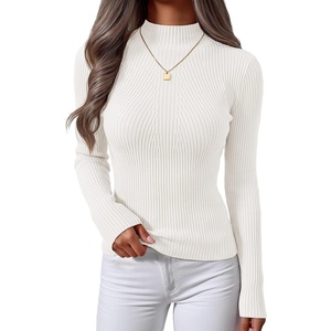 image:imageZESICA Womens 2025 Fall Long Sleeve Turtleneck T Shirt Ribbed Knit Sweater Slim Fit Basic Casual Tee TopsWhite