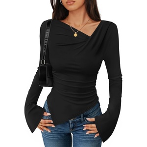 image:imageZESICA Womens 2026 Fall Long Sleeve Asymmetrical Y2K Going Out TopsBlack
