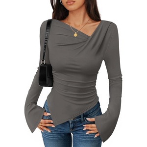 image:imageZESICA Womens 2026 Fall Long Sleeve Asymmetrical Y2K Going Out TopsGrey