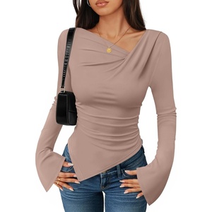image:imageZESICA Womens 2026 Fall Long Sleeve Asymmetrical Y2K Going Out TopsLightkhaki