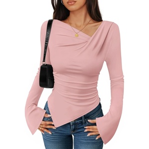 image:imageZESICA Womens 2026 Fall Long Sleeve Asymmetrical Y2K Going Out TopsPink