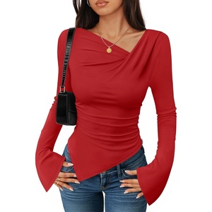 image:imageZESICA Womens 2026 Fall Long Sleeve Asymmetrical Y2K Going Out TopsRed