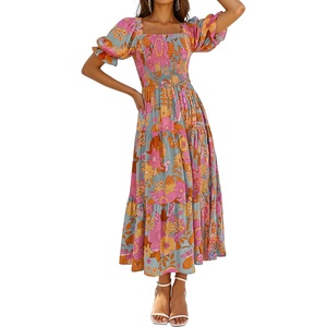 image:imageZESICA Womens 2026 Summer Boho Floral Ruffle Maxi DressGreygreen