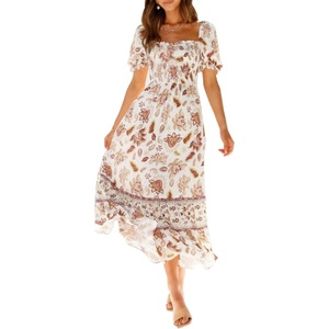 image:imageZESICA Womens 2026 Summer Boho Floral Ruffle Maxi DressIvory