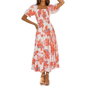 image:imageZESICA Womens 2026 Summer Boho Floral Ruffle Maxi DressTangerine