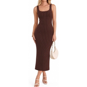 image:imageZESICA Womens 2026 Summer Casual Sleeveless Bodycon Midi DressBrown