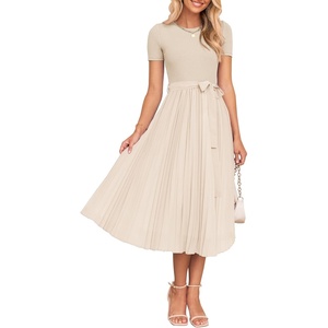 image:imageZESICA Womens 2026 Summer Short Sleeve Knit Midi DressesApricot