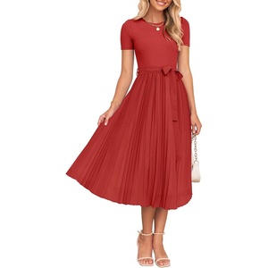 image:imageZESICA Womens 2026 Summer Short Sleeve Knit Midi DressesCherry