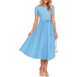 image:imageZESICA Womens 2026 Summer Short Sleeve Knit Midi DressesLightblue