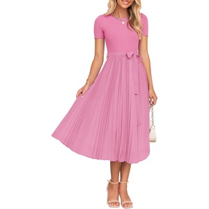 image:imageZESICA Womens 2026 Summer Short Sleeve Knit Midi DressesPink