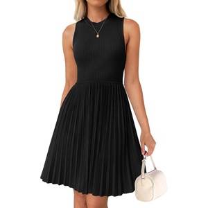 image:imageZESICA Womens 2026 Summer Sleeveless Pleated Mini DressBlack