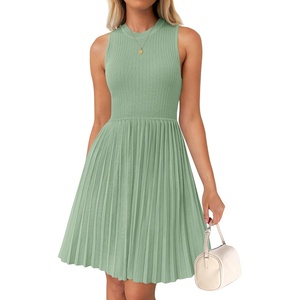 image:imageZESICA Womens 2026 Summer Sleeveless Pleated Mini DressLightgreen