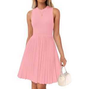 image:imageZESICA Womens 2026 Summer Sleeveless Pleated Mini DressPink