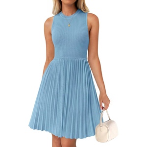 image:imageZESICA Womens 2026 Summer Sleeveless Pleated Mini DressSky