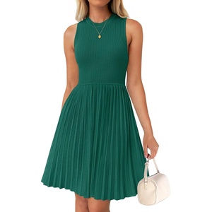 image:imageZESICA Womens 2026 Summer Sleeveless Pleated Mini DressTeal