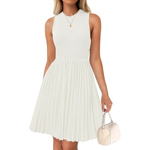 image:imageZESICA Womens 2026 Summer Sleeveless Pleated Mini DressWhite