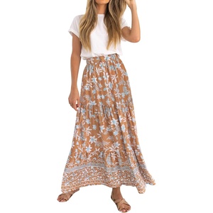 image:imageZESICA Womens Bohemian Floral Printed Elastic Waist A Line Maxi SkirtClay
