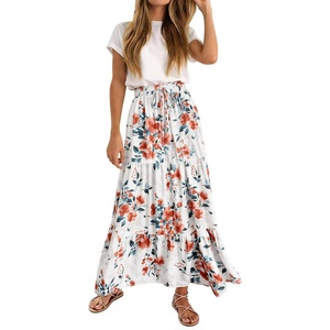 image:imageZESICA Womens Bohemian Floral Printed Elastic Waist A Line Maxi SkirtNewwhite
