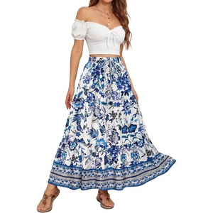 image:imageZESICA Womens Bohemian Floral Printed Elastic Waist A Line Maxi SkirtVintageblue