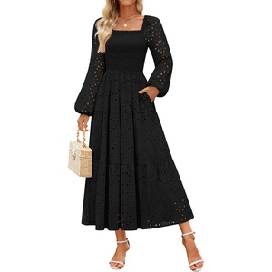 image:imageZESICA Womens Eyelet Long Sleeve Maxi Wedding Guest DressesBlack